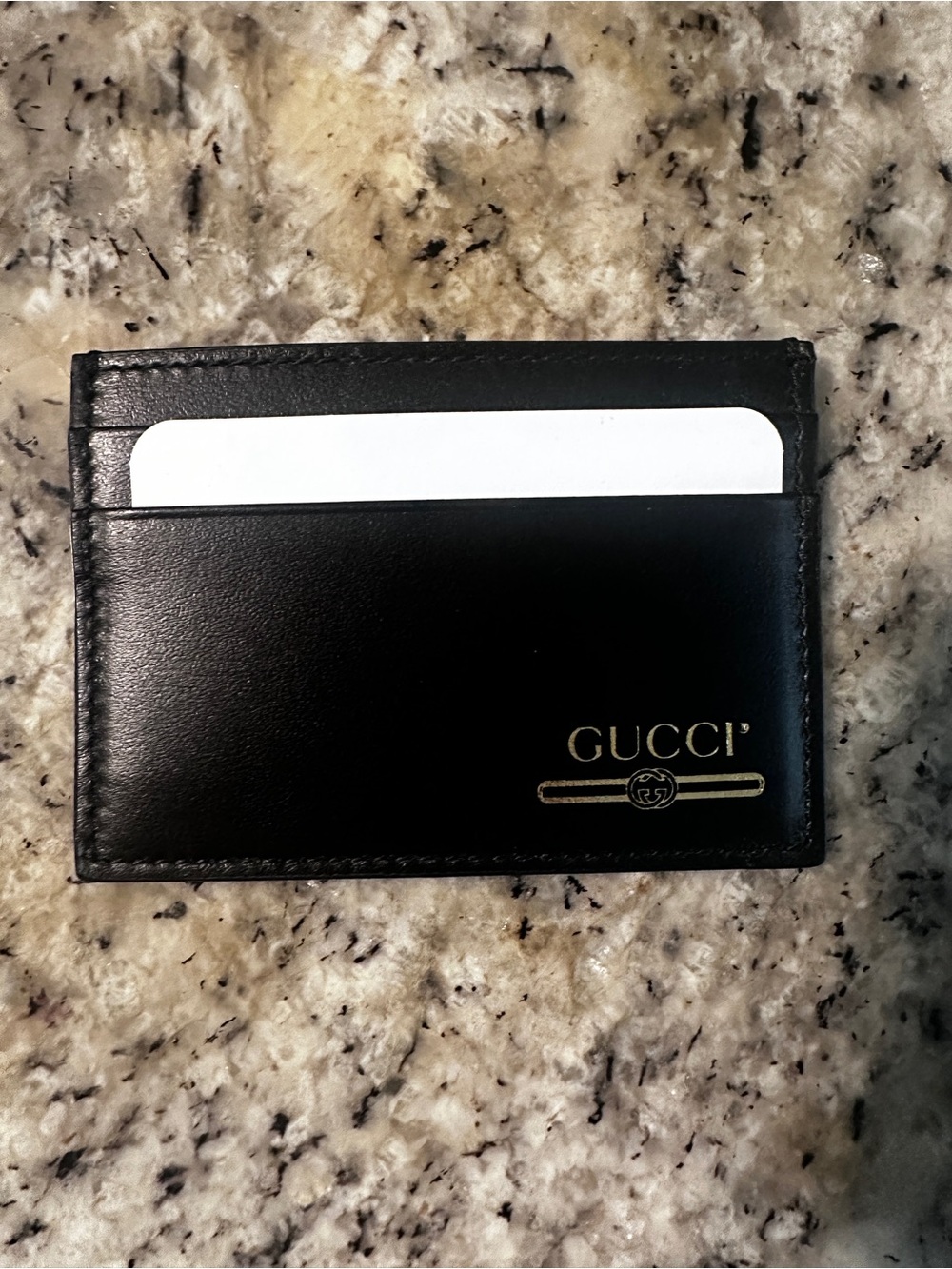 Gucci Black Leather Card Case with Gold Logo Accent